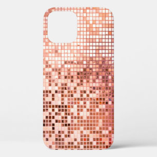 Pink rose gold square mosaic tiles for texture bac iPhone 12 case