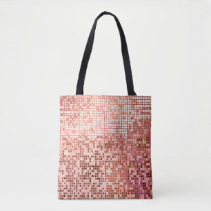 Pink rose gold square mosaic tiles tote bag