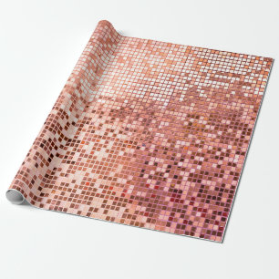 Pink rose gold square mosaic tiles wrapping paper