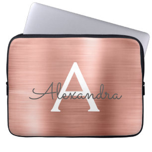Pink Rose Gold Stainless Steel Monogram Laptop Sleeve