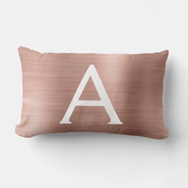 Pink Rose Gold Stainless Steel Monogram Name Lumbar Cushion (Front)