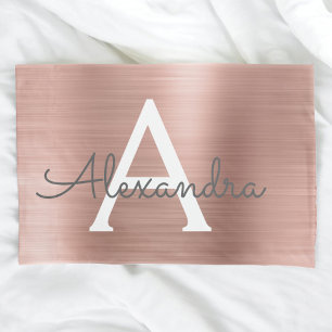 Pink Rose Gold Stainless Steel Name and Intital Pillowcase