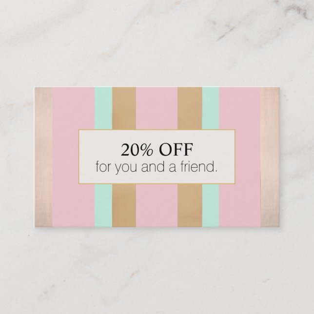 Pink Rose Gold Striped Salon Referral Discount (Front)