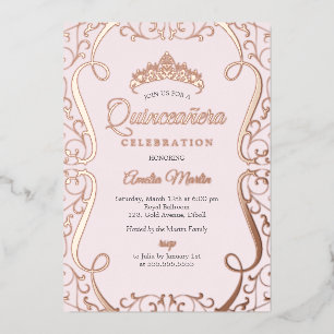 Pink Rose Gold Swirl Elegant Quinceanera