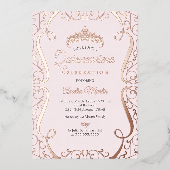 Pink Rose Gold Swirl Elegant Quinceanera  (Front)