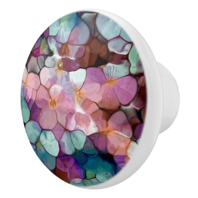 Pink Rose Gold Teal Mosaic Millefiori Flowers Ceramic Knob (Right)