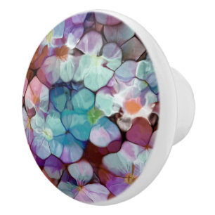 Pink Rose Gold Teal Mosaic Millefiori Flowers Ceramic Knob