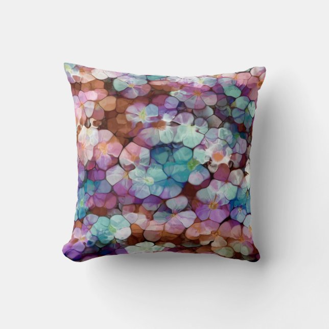 Pink Rose Gold Teal Mosaic Millefiori Flowers Cushion (Front)