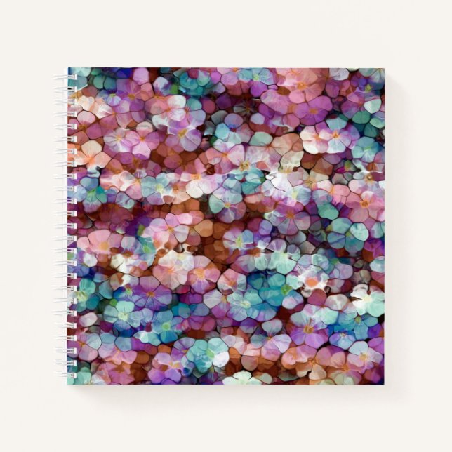 Pink Rose Gold Teal Mosaic Millefiori Flowers Notebook (Front)