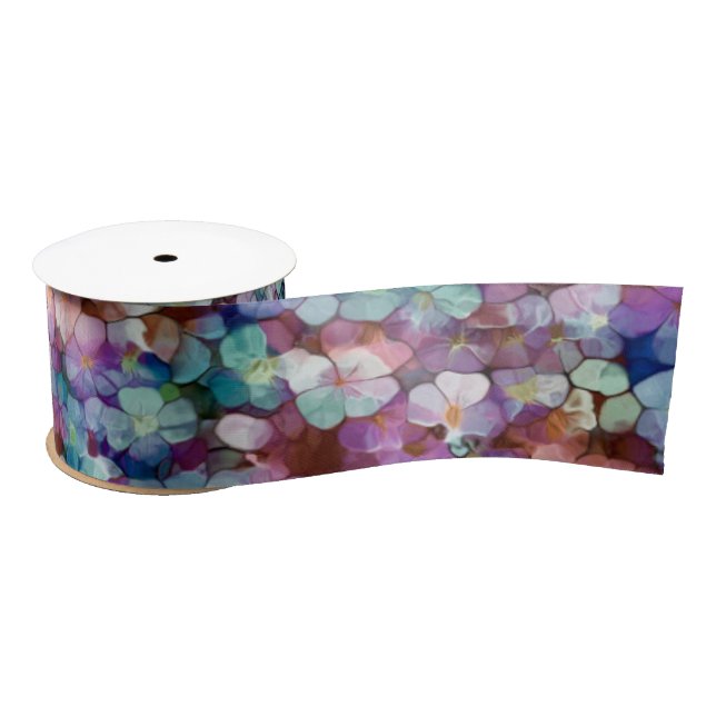 Pink Rose Gold Teal Mosaic Millefiori Flowers Satin Ribbon (Spool)