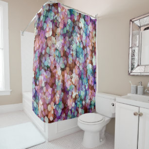 Pink Rose Gold Teal Mosaic Millefiori Flowers Shower Curtain