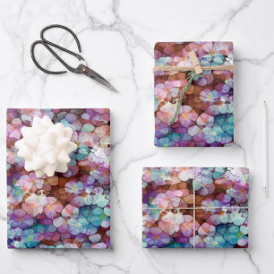 Pink Rose Gold Teal Mosaic Millefiori Flowers Wrapping Paper Sheet