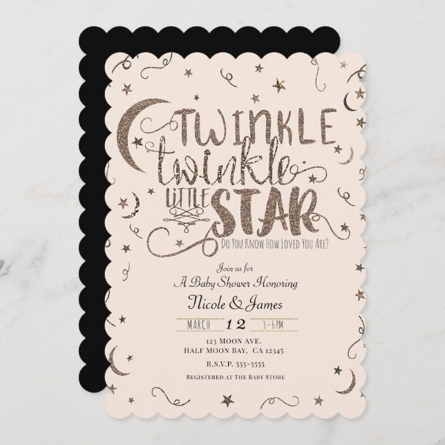 Pink Rose Gold Twinkle Little Star Baby Shower Invitation (Front/Back)