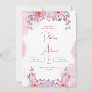 Pink Rose Gold Watercolor Wedding Invitation