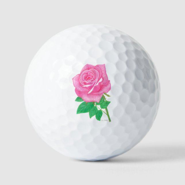 Pink Rose Golf Balls Personalised (Front)