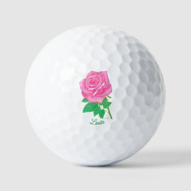 Pink Rose Golf Balls With Text (Front)
