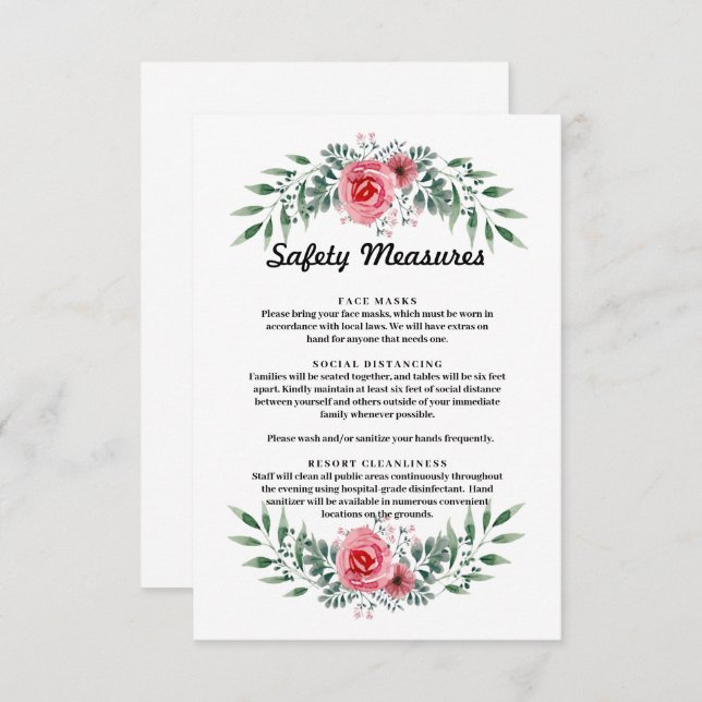 Pink Rose Greenery Foliage Safety Measures Enclosure Card (Front/Back)