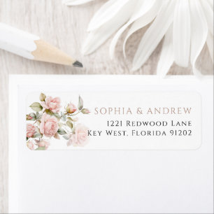 Pink Rose & Greenery Leaves Return Address Label