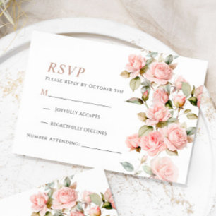 Pink Rose & Greenery Leaves Wedding Response Card