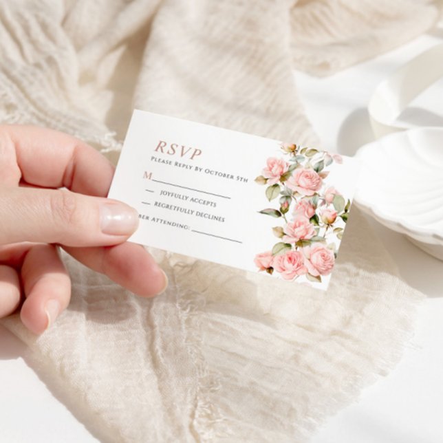 Pink Rose & Greenery Leaves Wedding RSVP Card (Creator Uploaded)