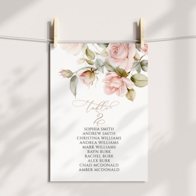 Pink Rose & Greenery Table Number 2 Seating Chart (Creator Uploaded)