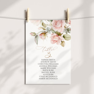 Pink Rose & Greenery Table Number 3 Seating Chart