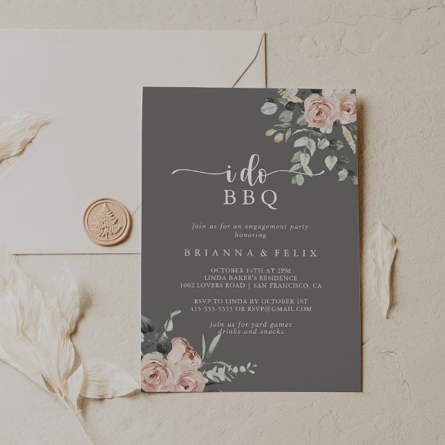 Pink Rose Grey I Do BBQ Engagement Party   Invitation (Creator Uploaded)