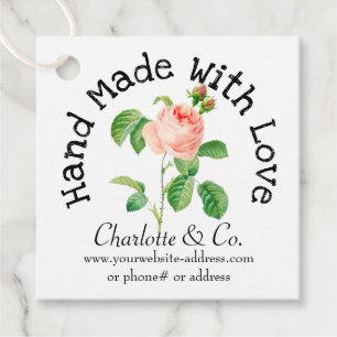 Pink Rose Handmade With Love Product Thank You Favour Tags
