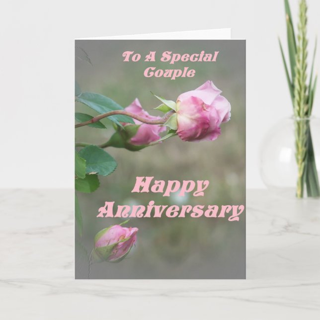 Pink Rose Happy Anniversary Card (Front)