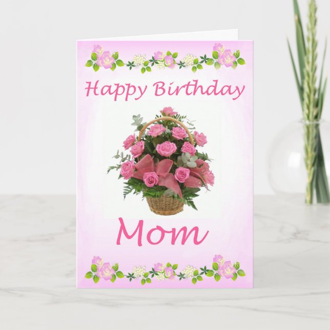 Pink Rose Happy Birthday Mum Greeting Card (Front)