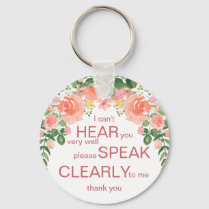 Pink rose hard of hearing aid   I'm deaf Key Ring