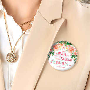 Pink rose hard of hearing badge   I'm deaf pin