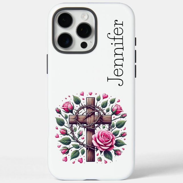 Pink Rose Heart Faith Cross iPhone  Case-Mate iPhone Case (Back)