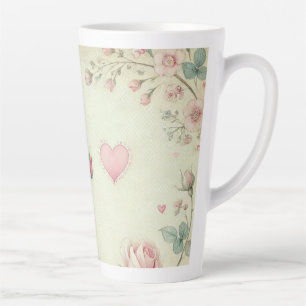 Pink rose heart floral vintage pastel watercolor latte mug