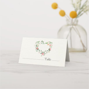 Pink Rose Heart Frame on White Wedding Design Place Card