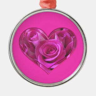 Pink Rose Heart Metal Tree Decoration