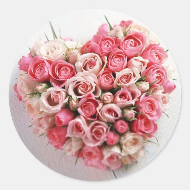 Pink Rose Heart Round Sticker (Front)