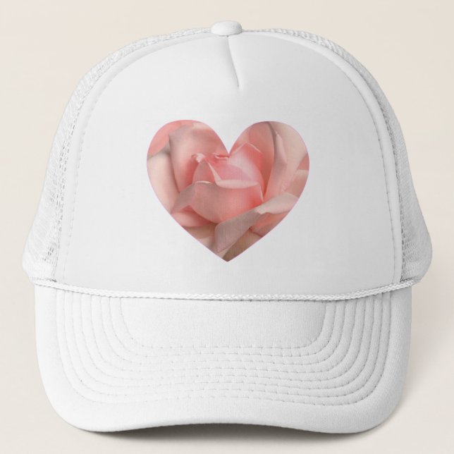 Pink Rose Heart Trucker Hat (Front)