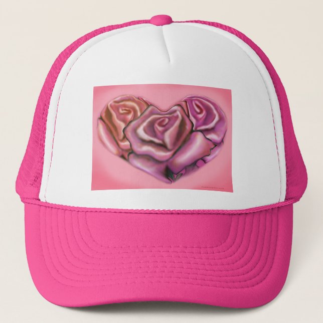 Pink Rose Heart Trucker Hat (Front)