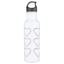 Pink Rose Heart Wreath Water Bottle