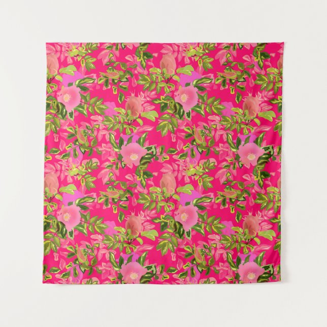 Pink rose hip , pink wild rose hip tapestry (Front)
