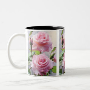 Pink Rose & Hummingbird Mug-Delicate Nature Charm. Two-Tone Coffee Mug