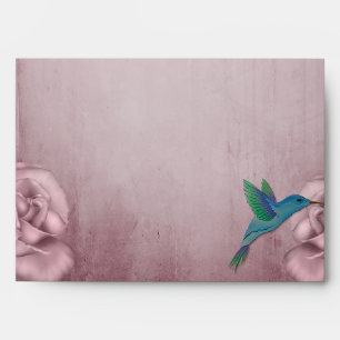 Pink Rose Hummingbird Wedding Envelope