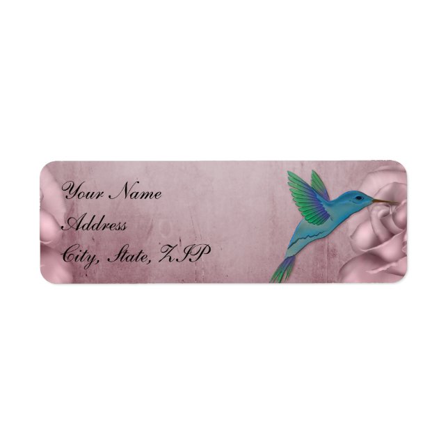 Pink Rose Hummingbird Wedding Labels (Front)