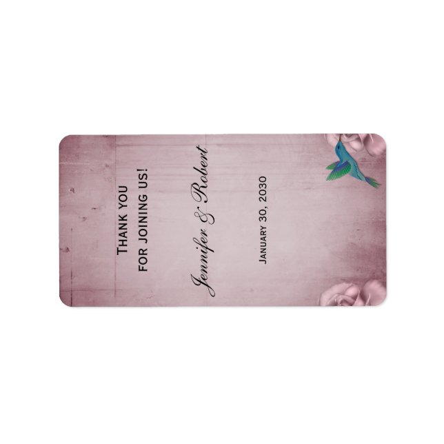 Pink Rose Hummingbird Wedding Lip Balm Label (Front)