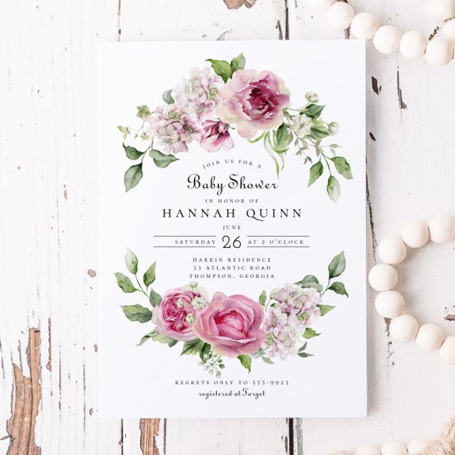 Pink Rose Hydrangea Floral Arch Girl Baby Shower Invitation (Creator Uploaded)