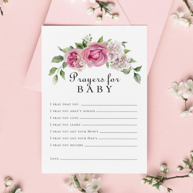 Pink Rose Hydrangea Floral Arch Prayers for Baby Invitation (Creator Uploaded)