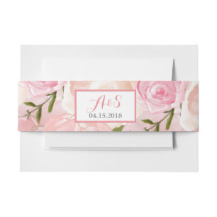 pink rose hydrangea Floral belly band Invitation Belly Band