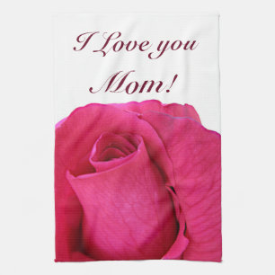 Pink Rose I Love You Mum Tea Towel