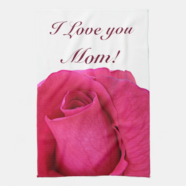 Pink Rose I Love You Mum Tea Towel (Vertical)